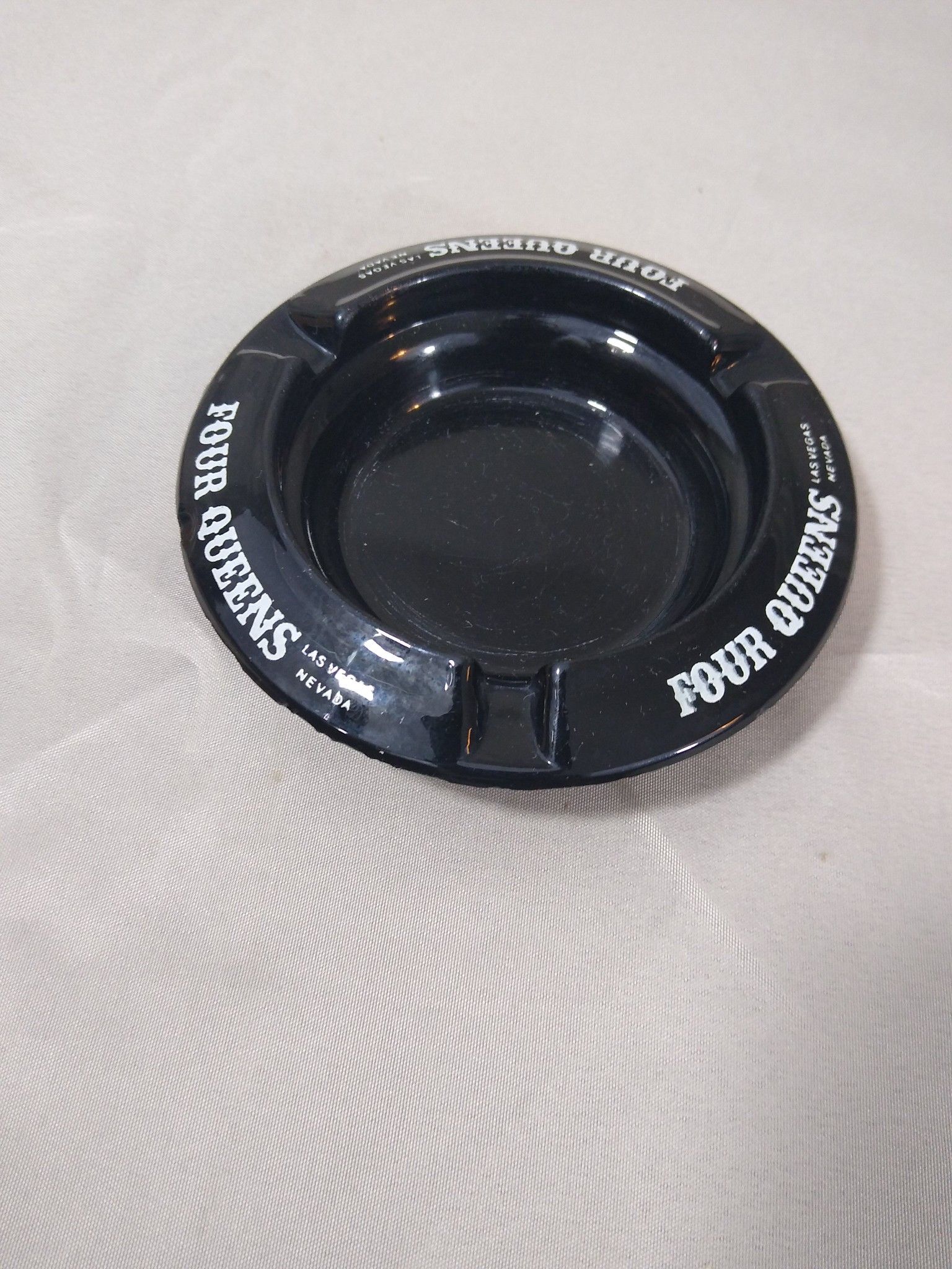 Four Queens VTG Casino Ashtray Las Vegas Nevada Advertising Souvenir Black Glass