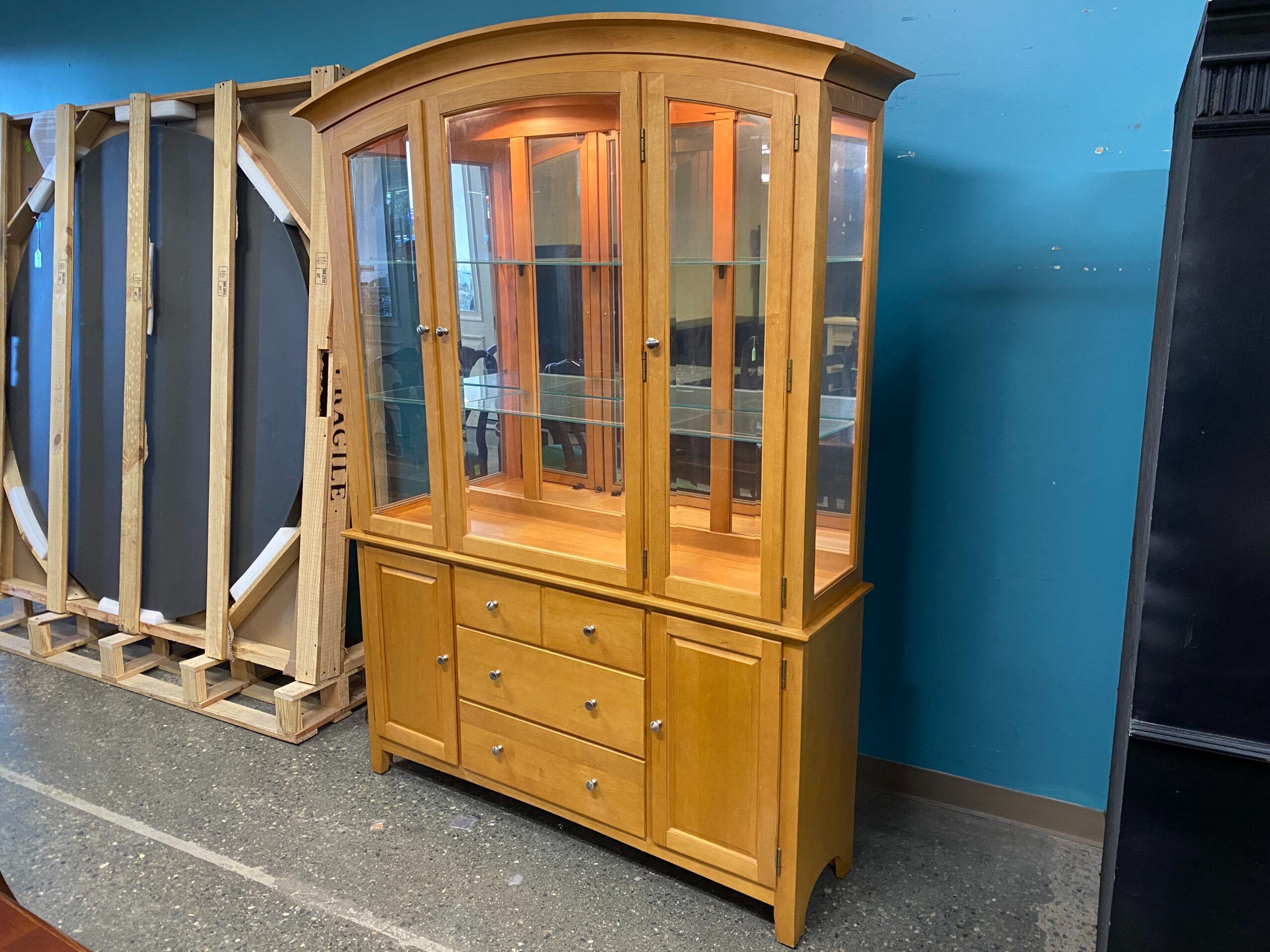 STANLEY Natural Wood Finish Lighted China Hutch