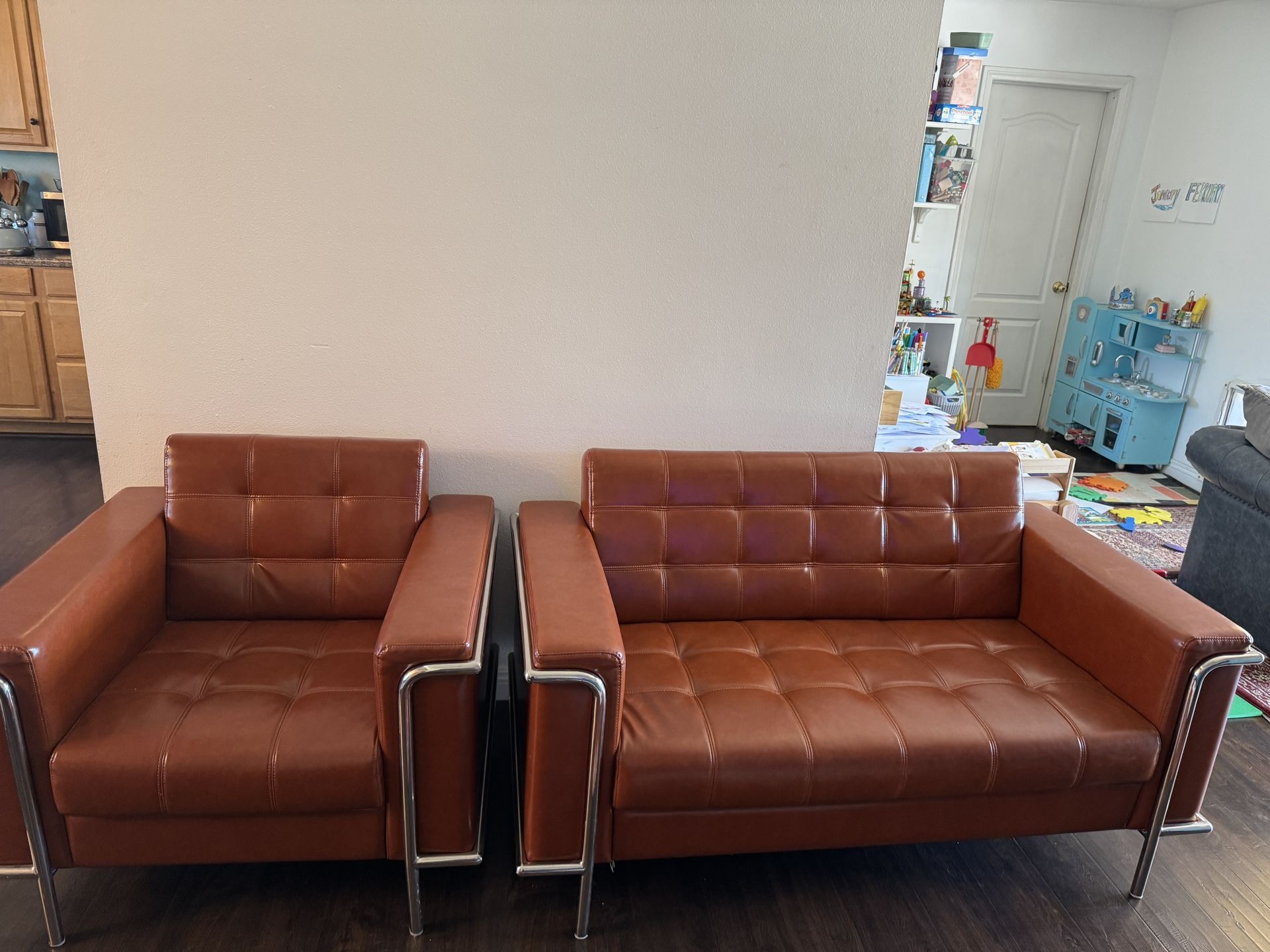 HERCULES Lesley Couch Midcentury Modern Cognac Sofa LeatherSoft Loveseat &Arm Chair Encasement Frame