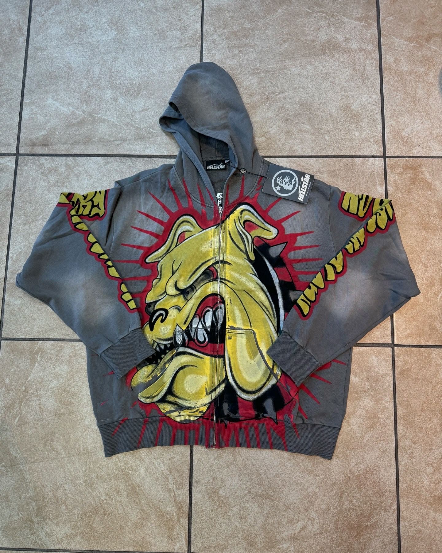 Hellstar Bulldog Grey Zip Up Hoodie