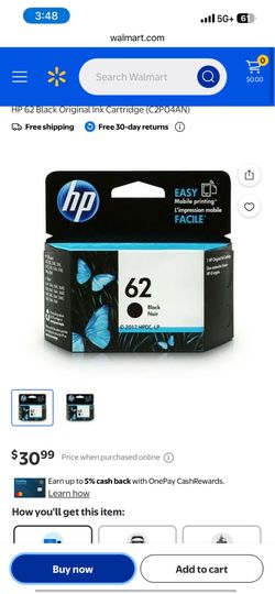 HP 62 black ink cartridge ($31 in store)