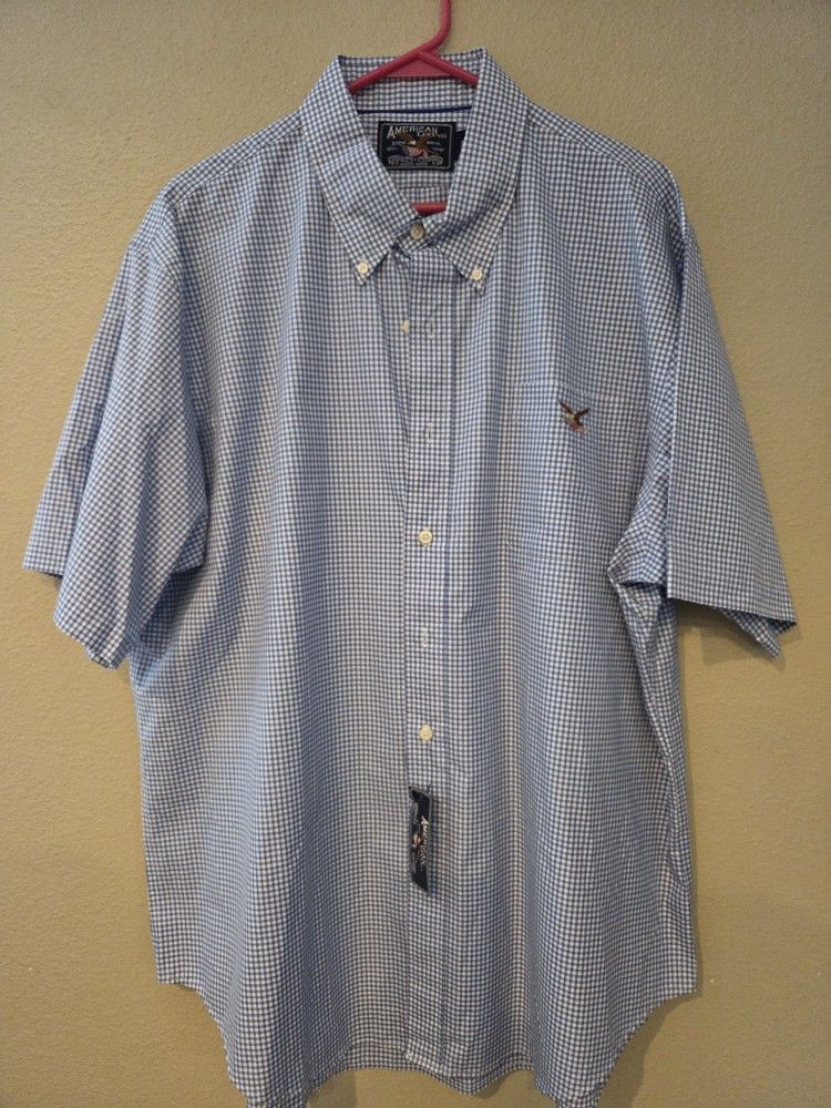 New Men's American Living Blue And White Plaid Shirt Sleeve Shirt With Tags