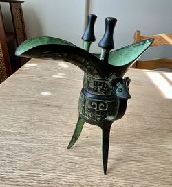Antique Decor Bronze Wine Vessel 