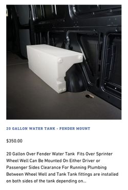 Brand New RB Components 20 Gallon Sprinter Water Tank Over The Wheel Well 