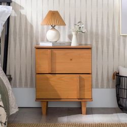 A Set Of  2-Drawer Caramel Wooden Modern Vertical Accent Nightstand(NEW In A Box)