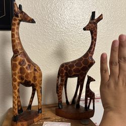 Wooden Giraffes Sculptures 