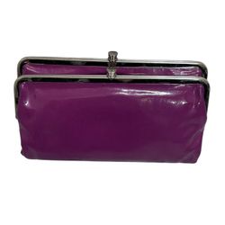 HOBO Bi-Fold Patent Leather Wallet 8.25x4.5 Purple Double Closure Cards ID Chic