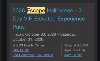 Escape Halloween Ticket 2-Day VIP OBO