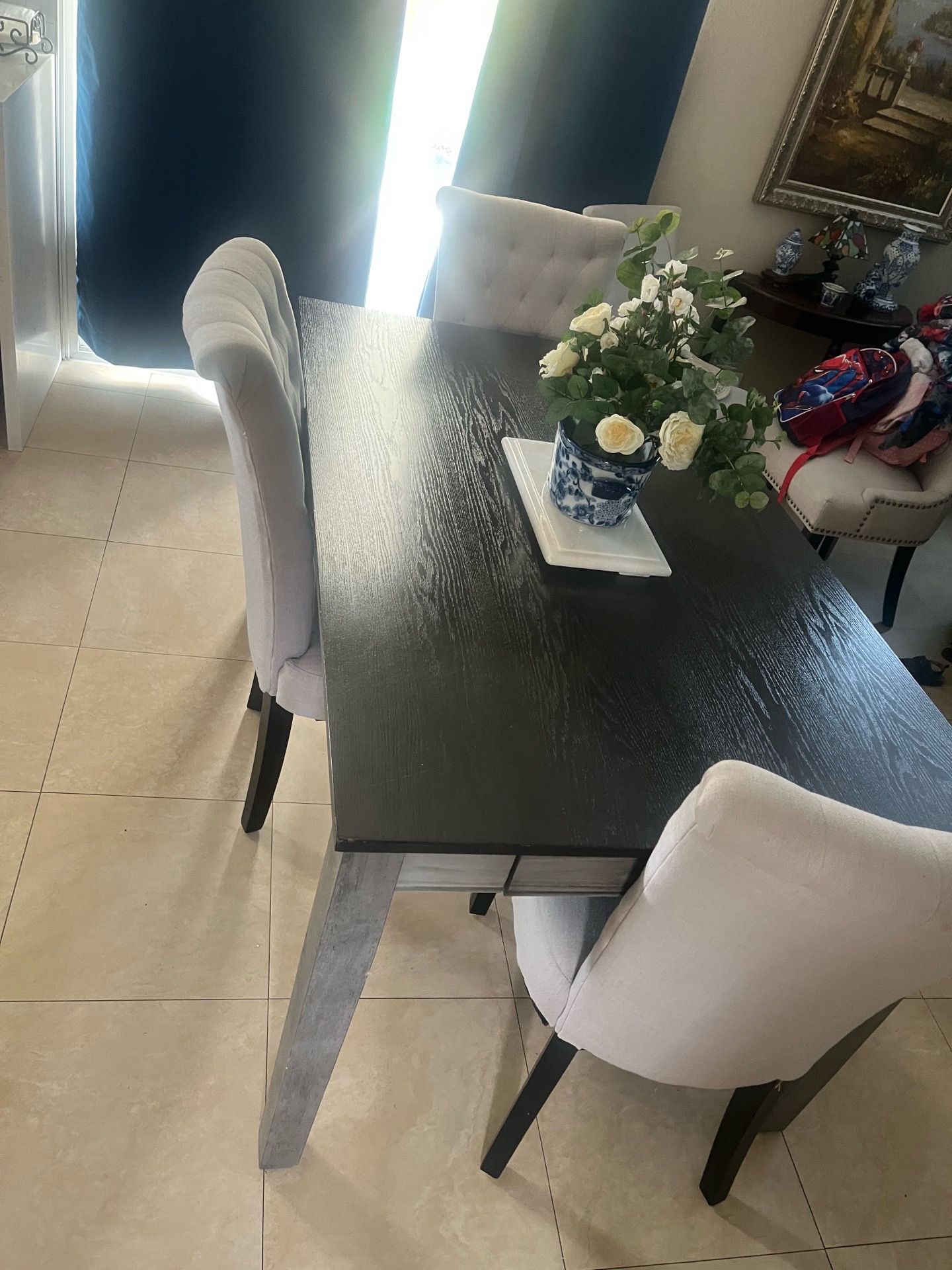 Dinning room table and chairs and bench