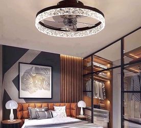 19.7" Ceiling Fan with Lights Remote Control, Modern Enclosed Bladeless , Dimmable LED 3 Color 6 Speeds Timing Reversible Blades, Indoor Flush Mount L