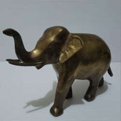 Vintage Full Brass Elephant Figurine Statue Trunk Up 6.5 inch Tall 3.5Lb weight.