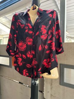 A.Byer red and black womens S button down