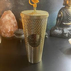 $30 Gold Studded Starbucks Tumbler Cup  NWT & Straw Topper! 