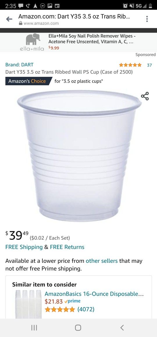 Dart Y35 3.5 oz Trans Ribbed Wall PS Cup (Case of 2500)