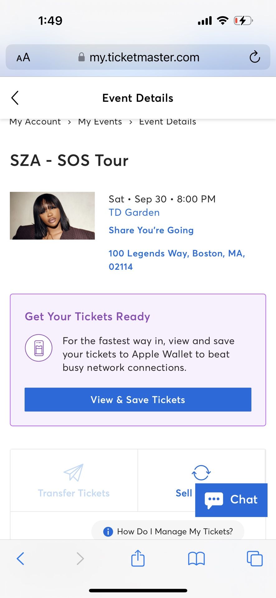 Sza SOS Tour Floor Tickets Floor B row 14