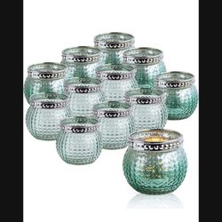 Small Glass Votives Set of 12, 2.3" Tealight Candle Holders in Bulk, Vintage Boho Glass Candle Holders for Table Centerpiece Wedding Home Decor and Ho