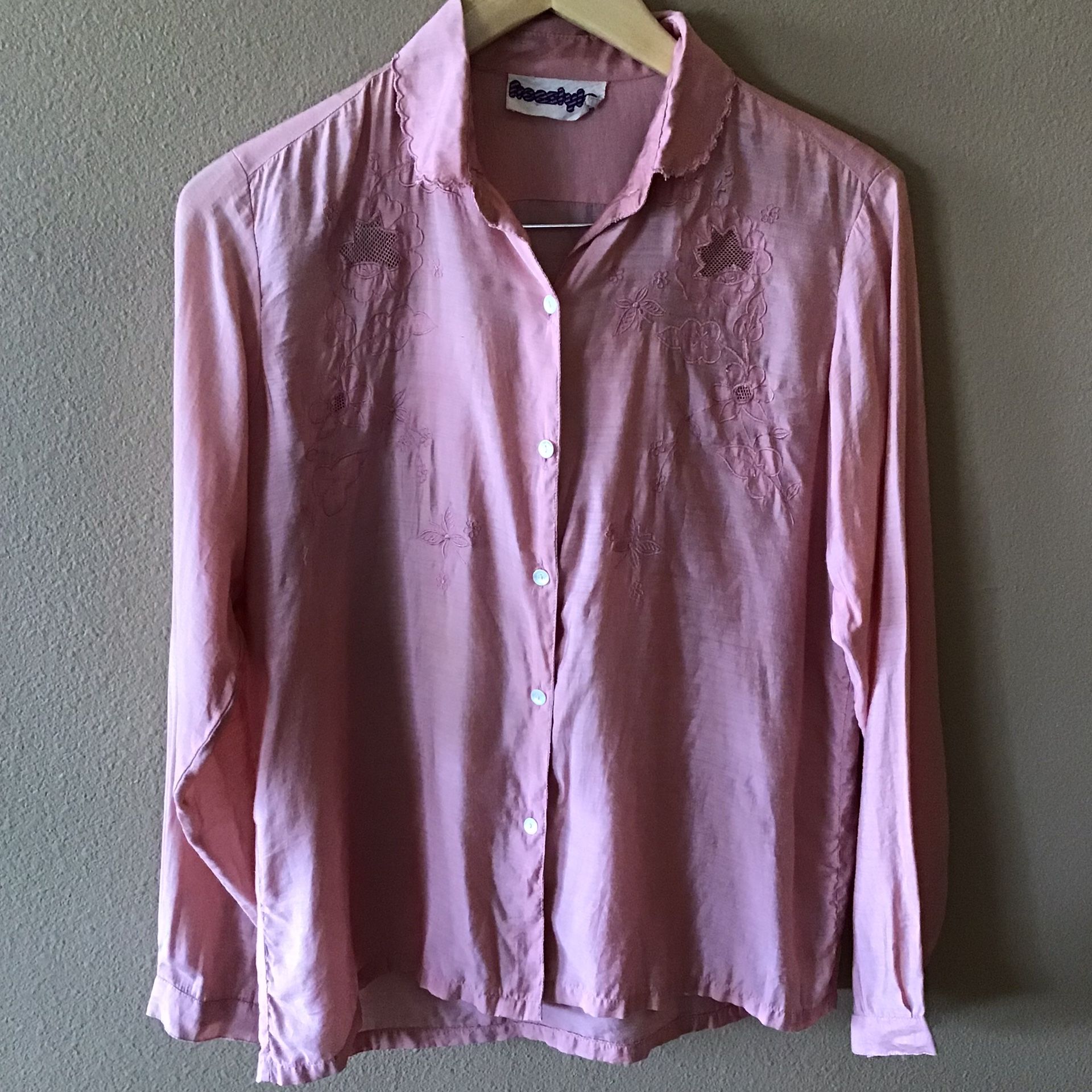 Vintage Peach Cottagecore Prairiecore Embroidered Viscose Blouse (M)