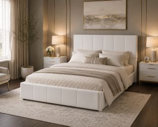 Full Bed Frame, Velvet Upholstered Platform Bed, Vertical Channel Tufted Adjustable Headboard, Low Profile Bed Frame, No Box Spring Needed, Easy Assem