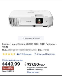 Home Cinema HD Projector - Epson