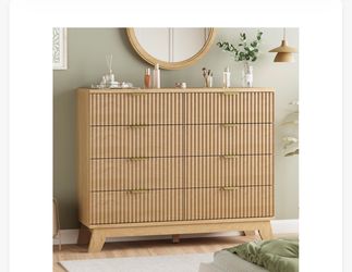 Fluted Dresser for Bedroom with 8 Drawers, 48" Wide Modern Chest of Drawers with Metal Handle, Wooden Dresser TV Stand, Wood Closet Clothes Storage Or
