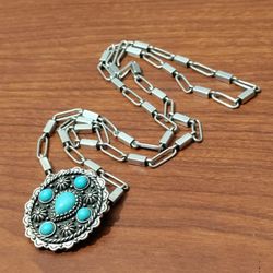 925 SILVER Turquoise Slide Pendant Necklace .