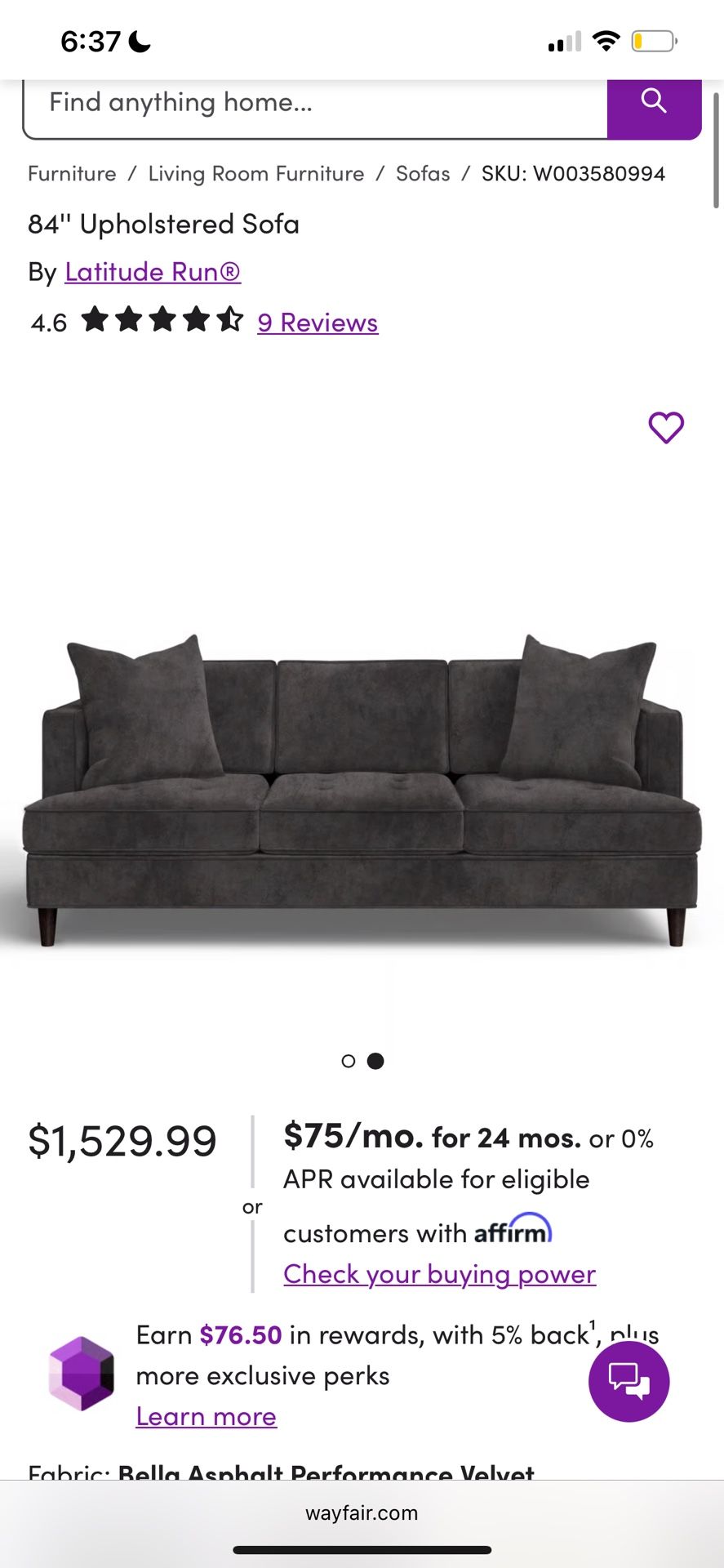 Performance Velvet Couch