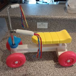 Vintage Playskool Tyke Bike Trike 4 Wheel Scooter Ride On Toy Toddler Wagon With Streamers