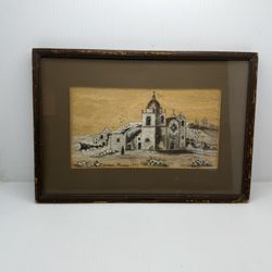 Antique Wooden Cityscape Carmel Mission 1771 Wooden Framed Antique One Of A Kind