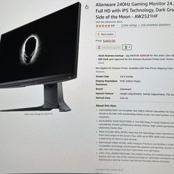 Alienware 240Hz Gaming Monitor 24.5 Inch Full HD With IPS Technology