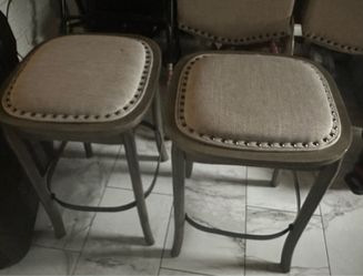 Set of 4 Upholstered Bar Stools with Nailhead Trim
