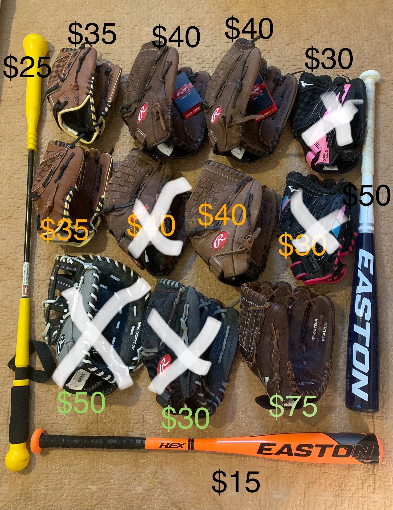 Baseball softball gloves etc