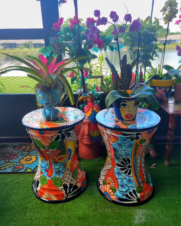 $137EACH Talavera Garden Stool Decor Ceramic Mexican Art 18"×14"