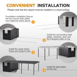 12'x23' Metal Carport Storage Shed, Heavy Duty Steel Garage with Sliding Door, UV Panel & Waterproof Sloped Roof, Reinforced Structure for Car Boat Tr