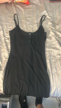 Black Ribbed Mini Dress with Buttons