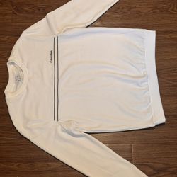 Calvin Klein Men’s Cream Crewneck Sweater with Black Stripe Detail