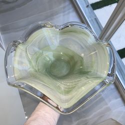 Vintage Green Serving Glass Bowl Compote 1960’s MCM