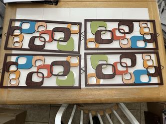 4 Pcs Mid Century Modern Wood Wall Art Geometric Accents