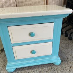 1 Broyhill Real Wood Bed nightstand 26”W end table, 2 drawers