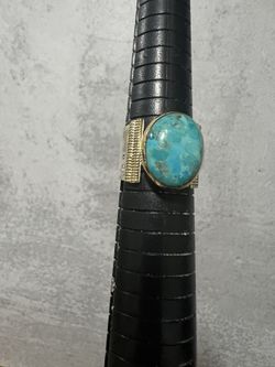 925 silver and brass blue Mojave turquoise ring size 9