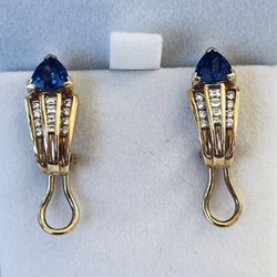 14 K SOLID Gold Tanzanite Diamond Earrings. Ring Sold Seperately