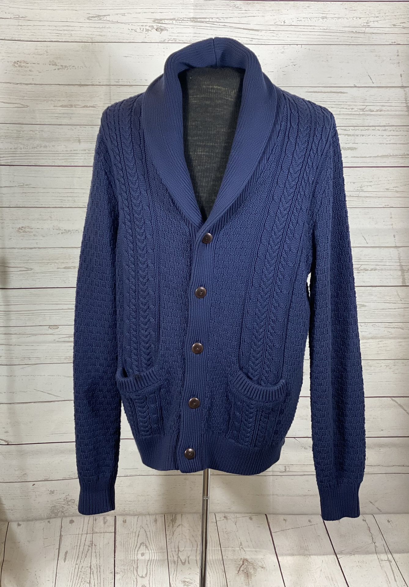 J.Crew Men’s Navy Cable Knit Fisherman Collared Cardigan Size XL