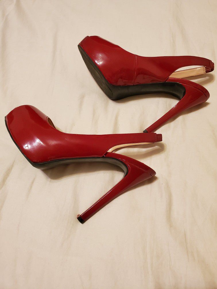 Guess Red Peep Toe Heels 8.5 M