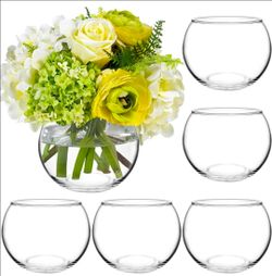 6 Pack Clear Round Glass Vases, 4.7” W x 3.5” H, Bubble Bowl Flower Vase for Table Centerpieces, Candle Holders for Wedding Event Home Decor