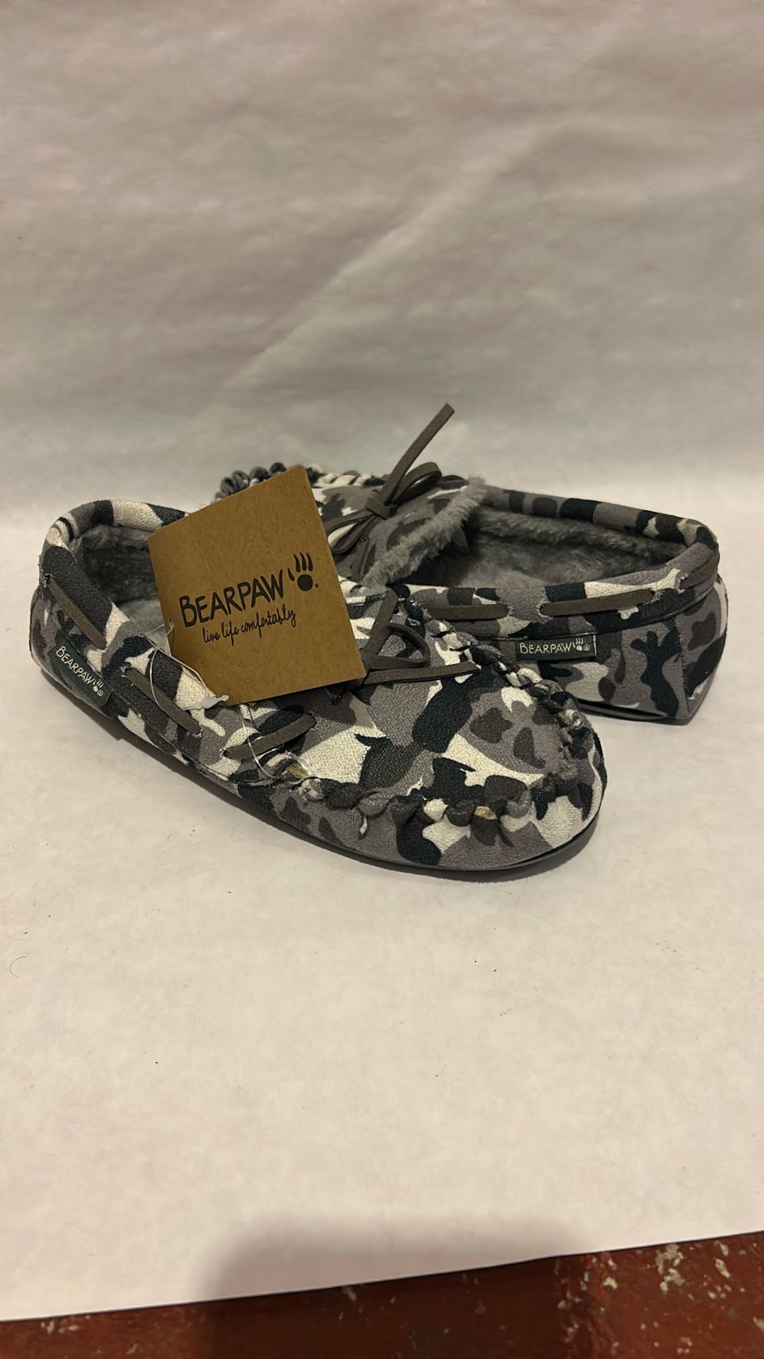 Bearpaw Youth Sawyer II Slip-on Moccasin Slippers Gray Camo Unisex