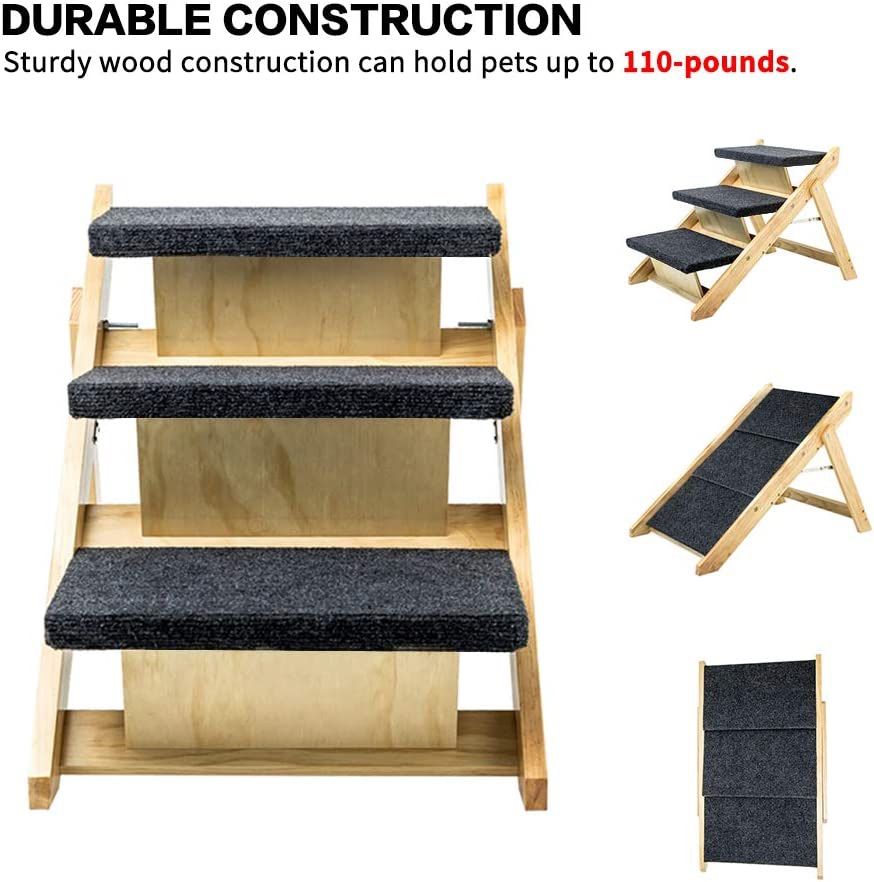 New Pet Stairs Folding Pet Steps Foldable 3 Level Dog Stairs & Ramp Capacity of 100+ lbs