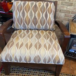 1 set of vintage Pier 1 chairs, cushioned w/tan/ brown design, may separate-$125 for both