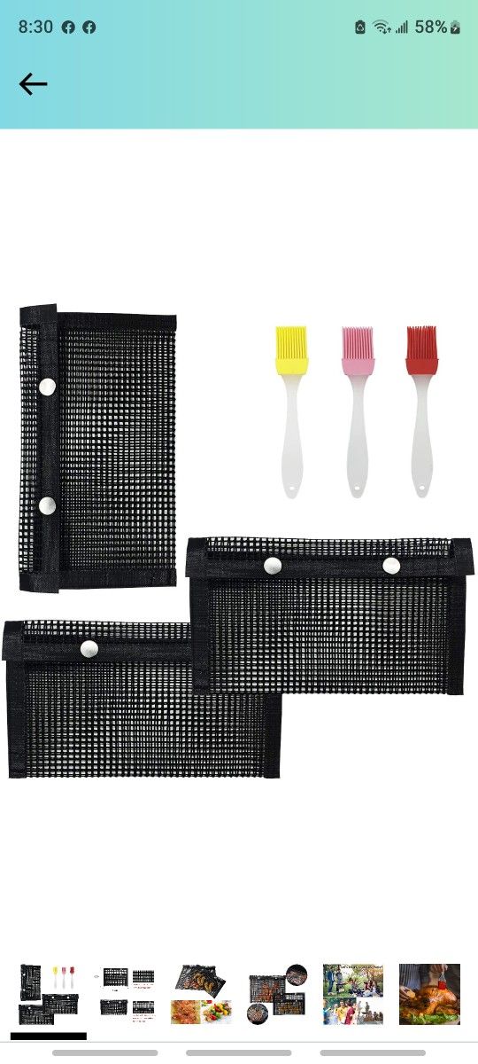 Alpurple 3 Packs Reusable BBQ Grill Mesh Bag- Small Non-Stick BBQ Baked Bag with Silicone Brush-Easy to Clean Grilling Baking Mesh for Outdoor Picnic
