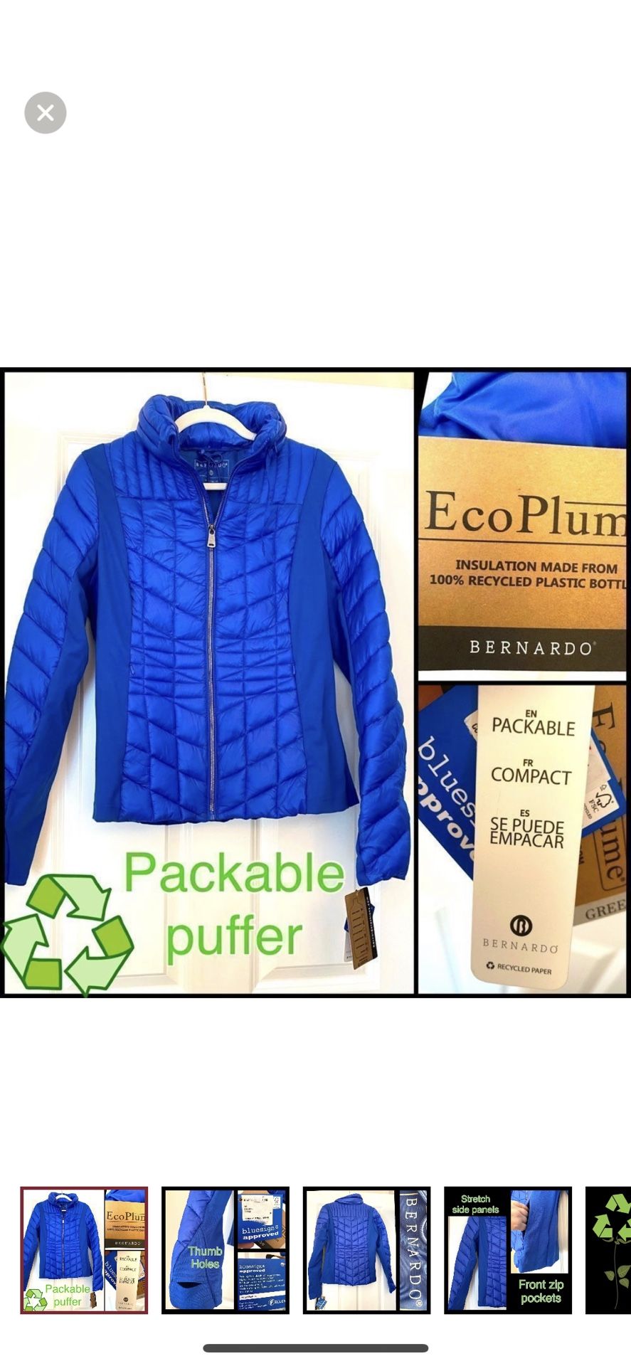 Bernardo ECO plum recycled materials packable puffer in size medium