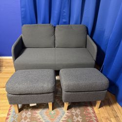 Compact love Seat With 2 Ottomans (great For Small Spaces)