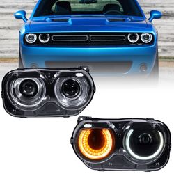 Open-Box New FIONE Headlight Assembly for Dodge Challenger 2015-2021 - Black Halogen Pair Retail $202.00